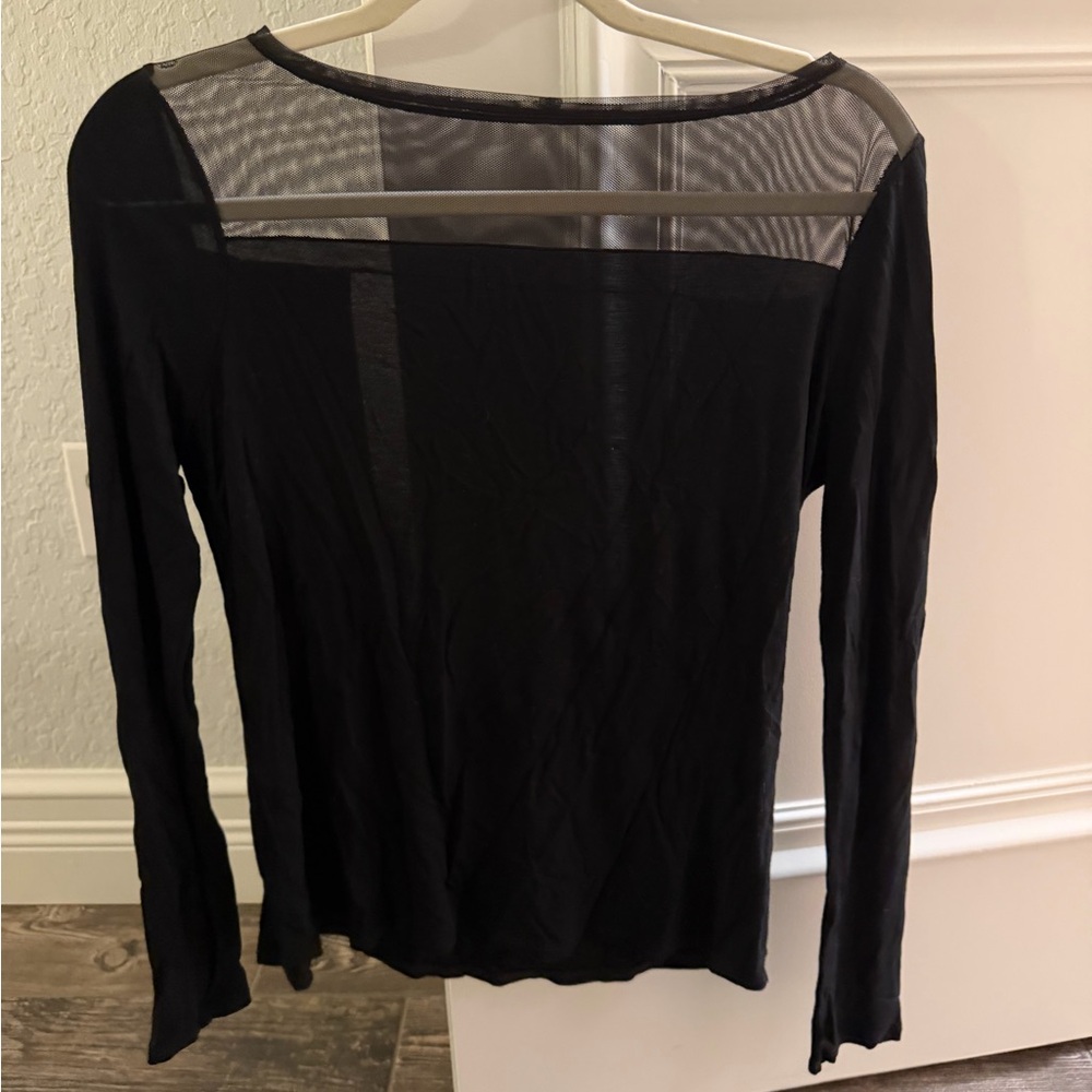 BCBG Black Sheer Long Sleeve Top